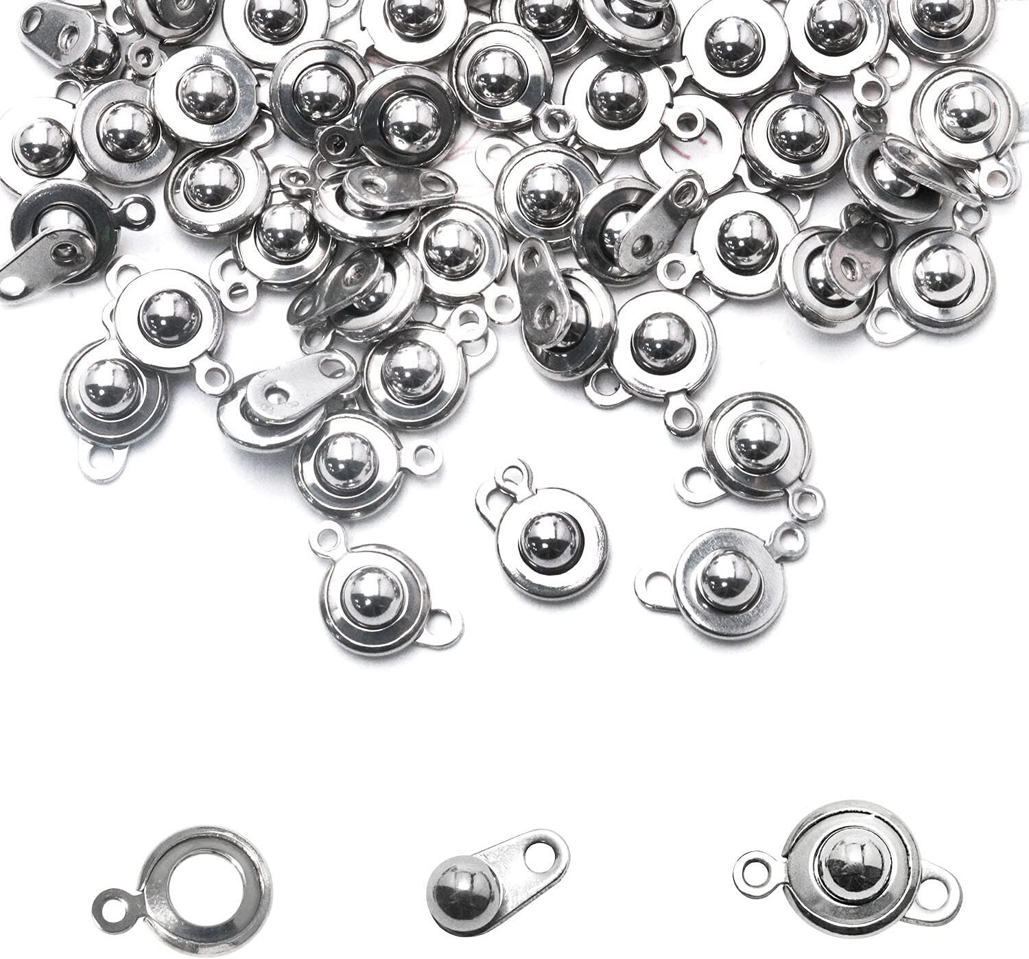 ITROLLE Snap Clasp 20sets 304 Stainless Steel Button Clasps Ball Silver