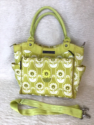 Petunia Pickle Bottom Diaper Bag Big Tote Washable Vinyl Limey Yellow Crossbody