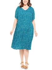 Woman Within dress plus size 14 teal crinkle fabric short sleeves v neck