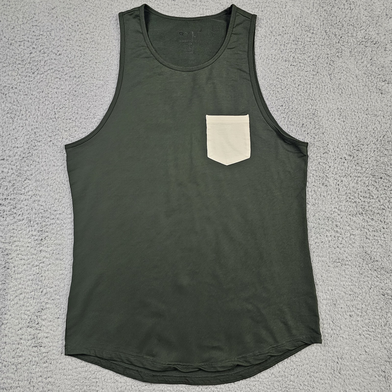 BYLT Tank Top Mens XL Green Drop Cut Lux Pocket Curved Hem Performance Stretch