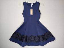 Francesca’s Navy Fit & Flare Dress Size S NWT Lace Hem Sleeveless Elegant