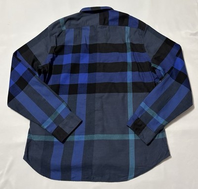 BURBERRY Flannel Shirt Check XL Navy Blue | eBay