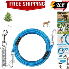 Dog Tie Out Cable, 30 FT Heavy Duty Dogs Lead Cable with Detachable Shock Spr...