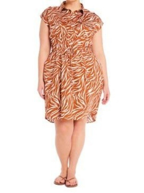 Time and Tru Brown Animal Print Utility Shirt Dress Women Size XL