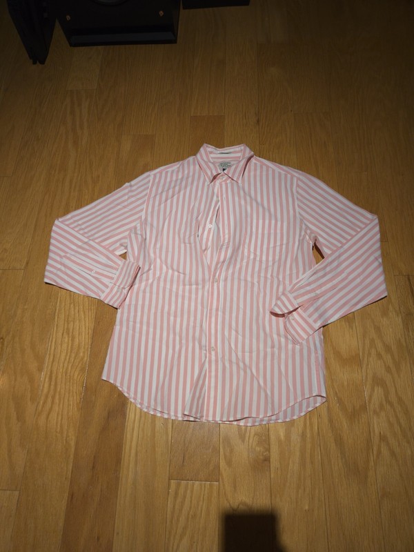 J. Crew Secret Wash Cotton Button Shirt Classic Fit Pink White Stripe Size M