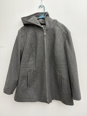 Anne Klein Women's Jacket Wool Blend hooded Full Zip &  Lined 2XL Gray