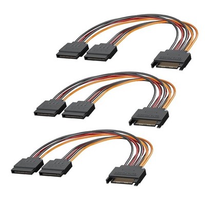 3-Pack 15 Pin SATA Power Splitter Cable, 8 Inch Sata Male to 2X Female Cable for