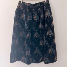 Vintage Velvet Skirt Susan Bristol Floral Pleated Size Small Dark Romantic