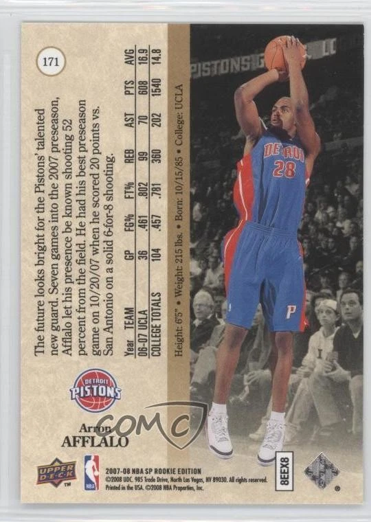 2007-08 SP Rookie Edition Premier Prospects 1994-95 Design Arron Afflalo #171 RC - Image 2 of 2
