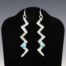 NATIVE AMERICAN NAVAJO STERLING SILVER & TURQUOISE EARRINGS BY MILDRED PARKHURST