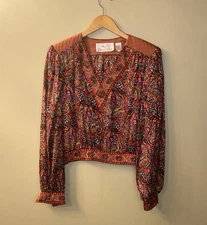 Vintage Miss O Oscar De La Renta Paisley Silk Peasant Top-Rare Find Made In USA