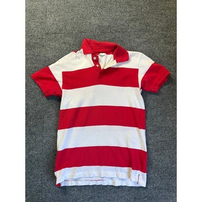 Cubus Polo Shirt Mens Medium Red White Striped Short Sleeve Cotton Casual Top