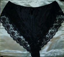 Vintage 90s Maidenform Black Satin Nylon Chantilly Lace French Hi-Cut Panties L