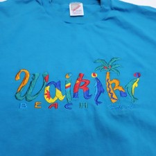 Vintage Waikiki Hawaii Swimsuit Cover Up One Size Made In USA Blue Single Stitch