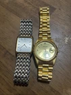 Lot Of 2 VTG Quartz Men’s Watches Seiko & Gruen Gold Tone Untested As Is