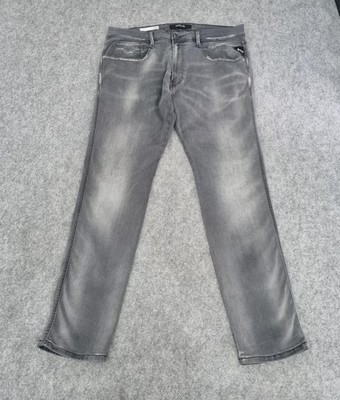 Replay Anbass Jeans Mens W36 L32 Grey Hyperflex Slim Tapered Stretch Denim M914Y