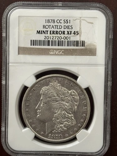 Very Rare Rotated 1878-CC $1 Morgan Dollar NGC XF45 with Rotation ~125 Degrees.