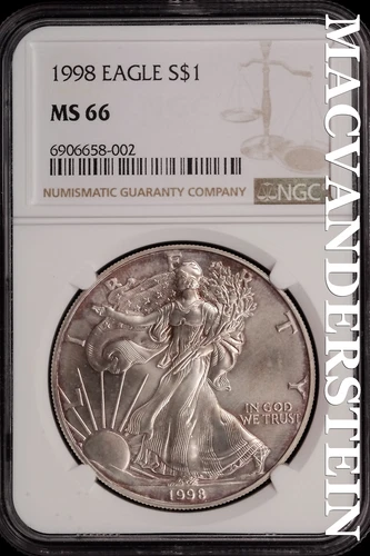 1998 American Silver Eagle One Dollar-NGC MS 66 Choice Gem BU No Reserve #SLL538