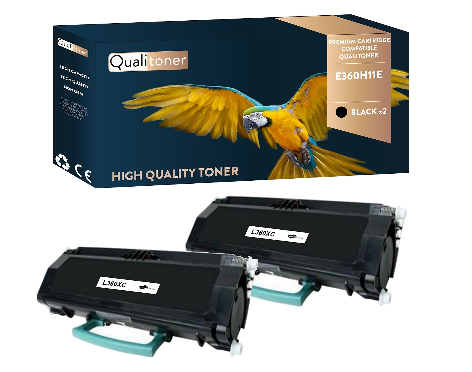 Toner E360H11E Noir Lot de 2 QUALITONER pour Bureautique et Volume Lexmark