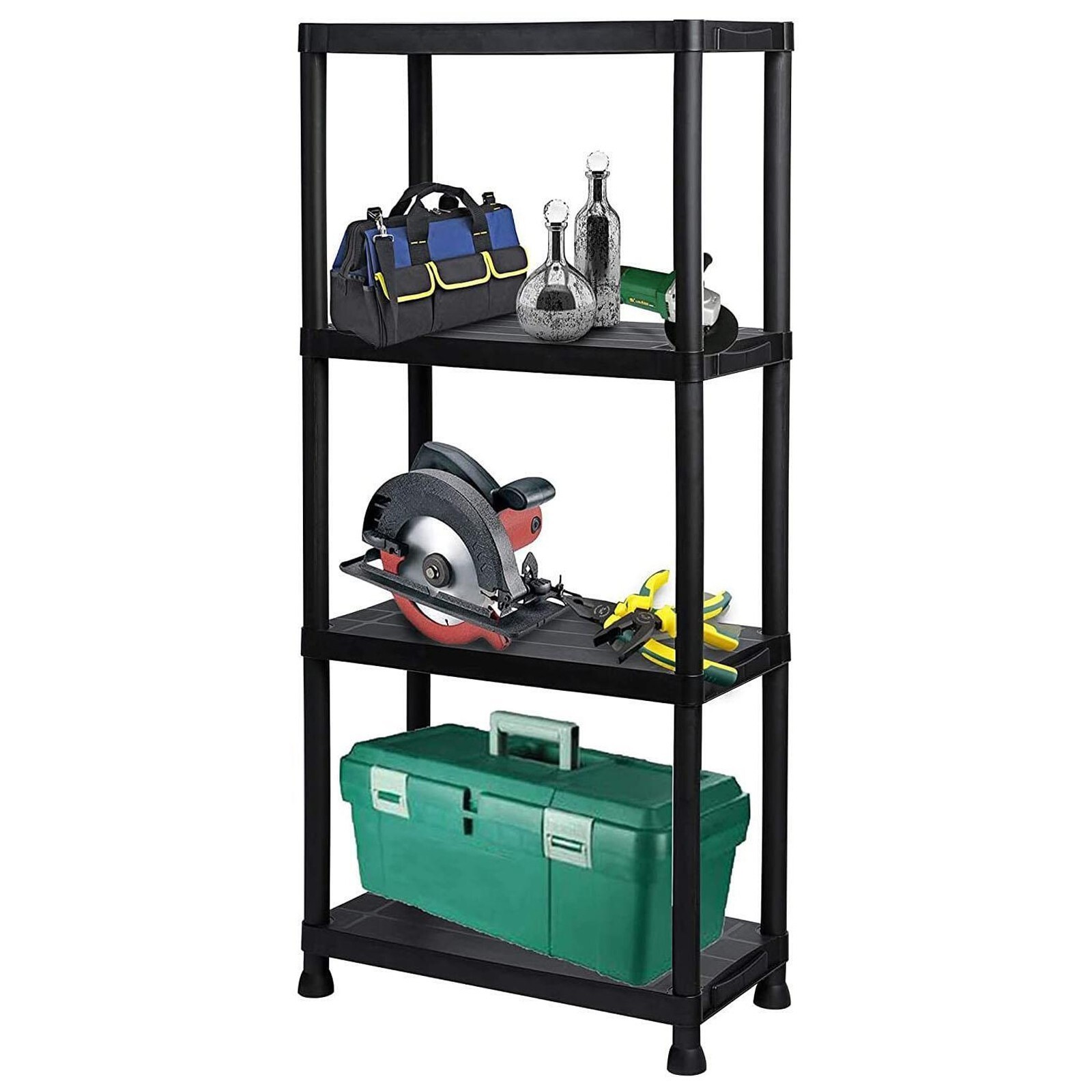 4 Tier Plastic Shelf Shelving Unit Storage Racking Shelves Garage