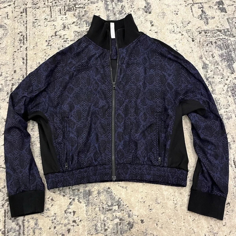 athleta brooklyn track bomber snake print full zip jacket