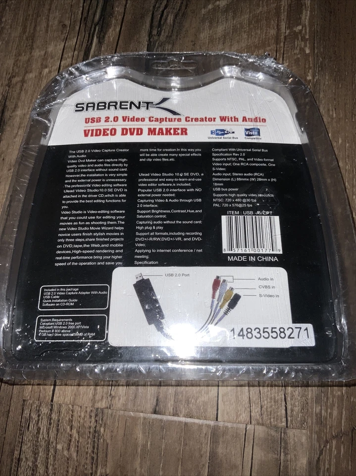 Adaptador Sabrent USB 2.0 captura de vídeo/áudio DVD SVHS USB-ECPT - Imagem 2 de 2