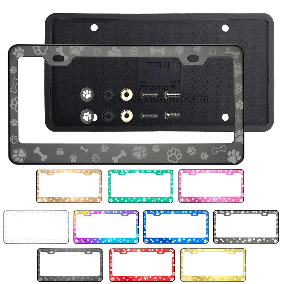 Pata de perro patrón de hueso marco de matrícula tapa de tornillo de metal protector trasero Foto 3 de 4