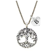 Custom Tree of Life Silver Necklace Pendant Epic Family Jewelry Choose Initial