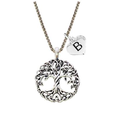 Custom Tree of Life Silver Necklace Pendant Epic Family Jewelry Choose Initial