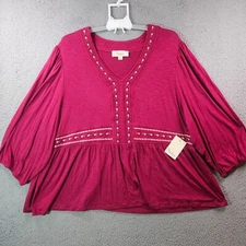 $69 NWT -  Nurture by Westbound Tunic Top Blouse Women 3X Embroidered Wine  NEW