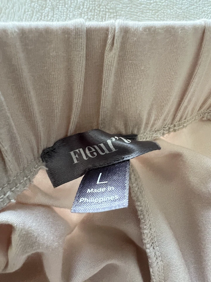 Fleur't Womens Pale Pink Satin Trim Sleep Pajama Pant Set Size Large EUC - Image 4 of 4