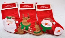 set of 3 large adorable Christmas stockings monogramed Merry Christmas hangers