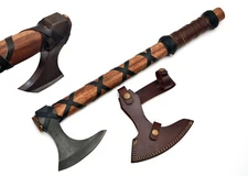 Custom Handmade Norse Viking Battle Axe Carbon Steel Burnt Wood Handle