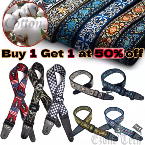 Guitar Straps Vintage Embroidered For Bass Electric Acoustic Guitar Adjustable