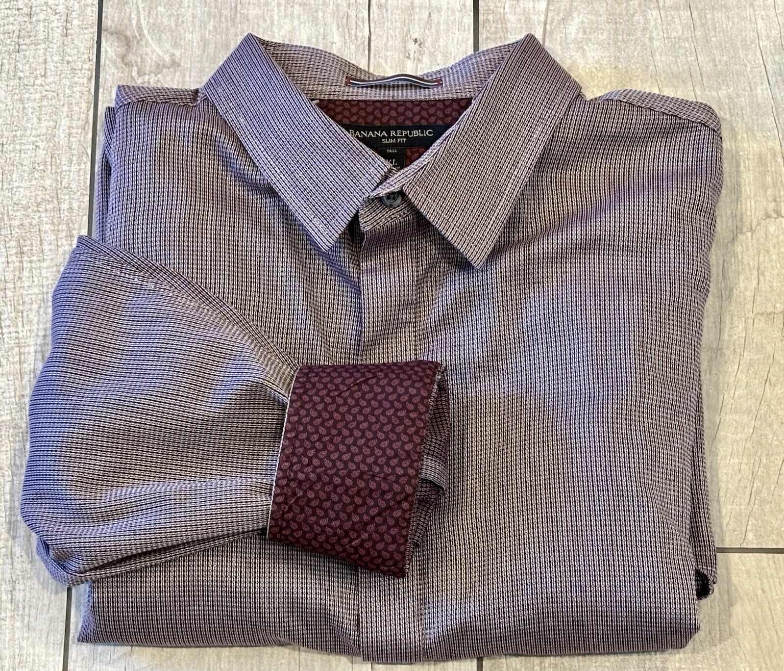 VTG Banana Republic Mens Slim Fit Flip Cuff Button Up Shirt XLT Burgundy Classic