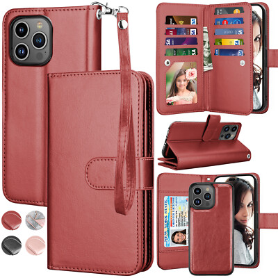 For iPhone 16 15 Pro Max 14 Plus 13 12 11 Case Wallet Card Holder Leather Cover