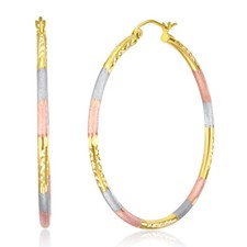 Wellingsale 14k Tri Color Gold Diamond Cut 2mm Tube Hoop Earrings 40 x 40 mm 