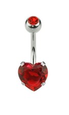 Heart Surgical Steel Prong Belly Button Ring Navel Naval Set Red