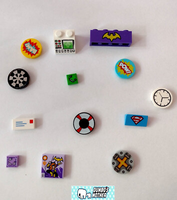 LEGO Printed Tiles Brick slope Assorted 1x1 2x2 2x2 Round Tiles X13 Pieces 