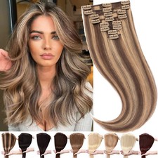 8 Pezzi Estensioni Capelli Umani Russi Clip In Real Remy Testa Completa Evidenziatore AAA