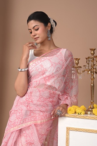 Indischer Hand Blockdruck reine Baumwolle Sari Damen Designer Sari Bluse Party Kleid - Bild 2 von 4