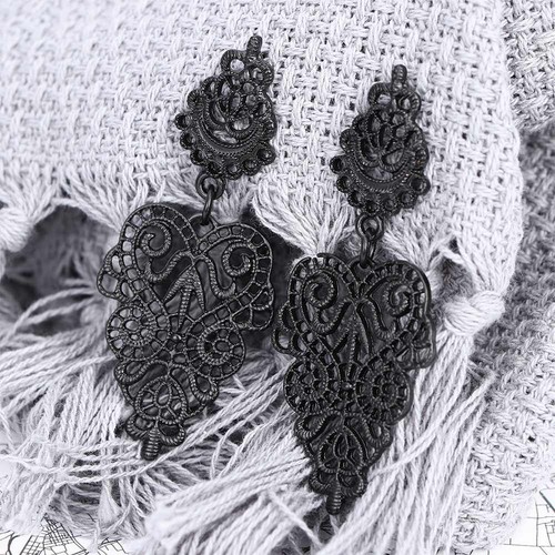 Dangle Pierced Long Black Fashion Boho Leaves Dangle Earrings Earrings Alloy - Picture 4 of 11