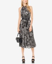 MICHAEL KORS Size XS NEW Women's Metallic Floral-print Halter Fit & Flare Dress