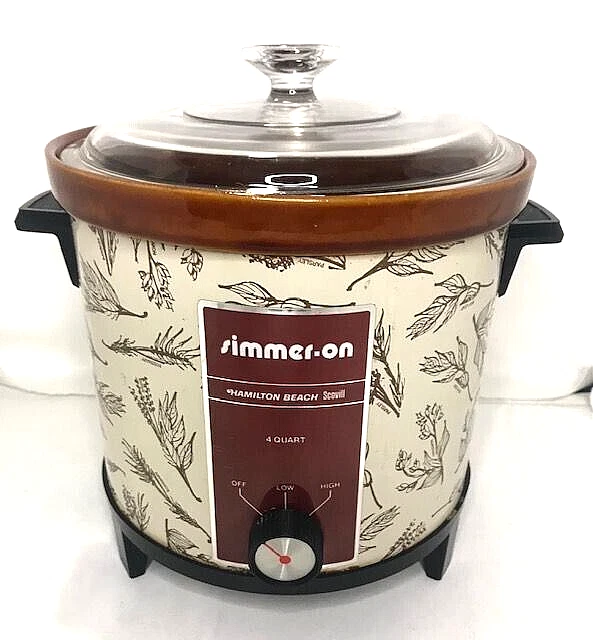Vintage Simmer On Hamilton Beach Scovill 4 QT. Crock Pot/Bay Leaf Design-TESTED