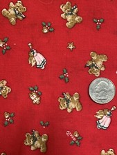 Remnant Vintage Red Small Scale Angel Teddy Bear print  Cotton Fabric 