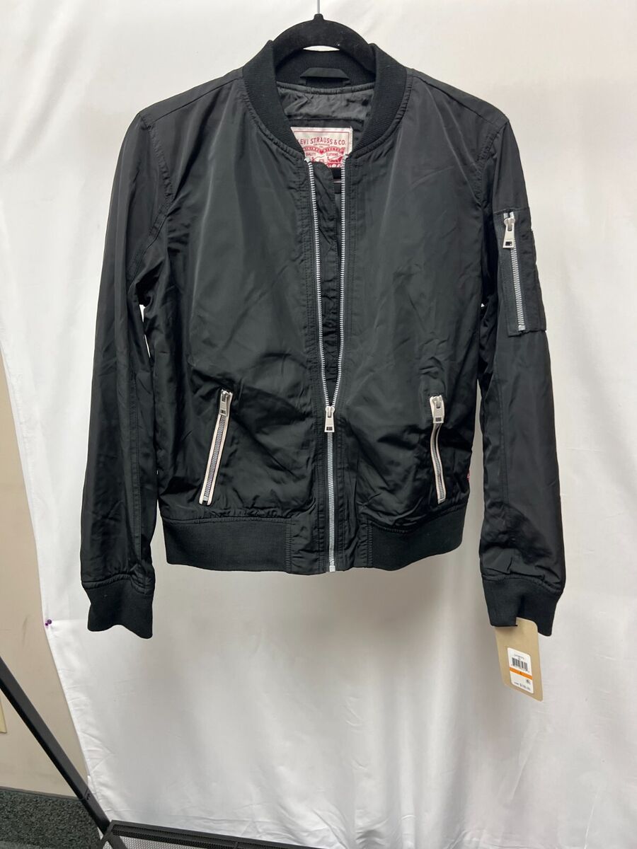 Levi's LW7RP570 Womens Black Long Sleeve Zip Bomber Jacket Levi's LW7RP570 Womens Black Long Sleeve Zip Bomber Jacket