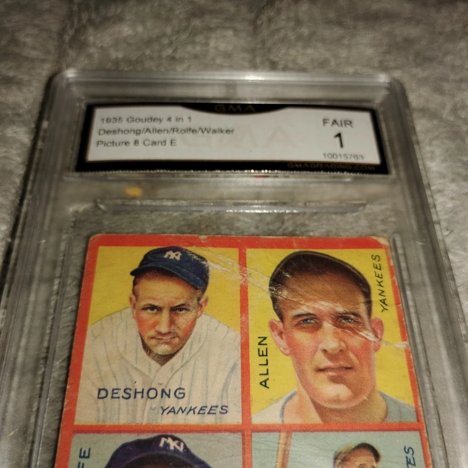 1935 Goudey #9E Jimmie Deshong Johnny Allen Red Rolfe Dixie Walker Yankees GMA 1 - Image 2 of 3