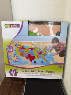 Verdes USA Map Foam Puzzle Mat 2x3 FT 54 Pieces Educational Kids Toy