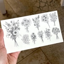 Temporary tattoo sheet Bouquet, Flower Tattoos, Floral Tiny Tattoos, Black