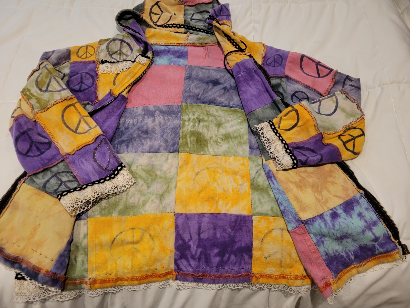 Hippy Boho Patchwork Handmade Zip Jacket. Sz L. K… - image 6